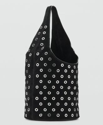 Women's Eyelets Detail Leather Drawstring Bag