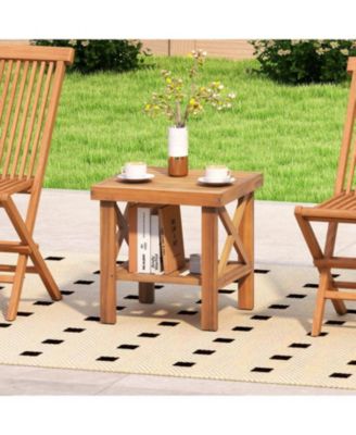 Small Space Outdoor Side Table with Built-In Storage Shelf