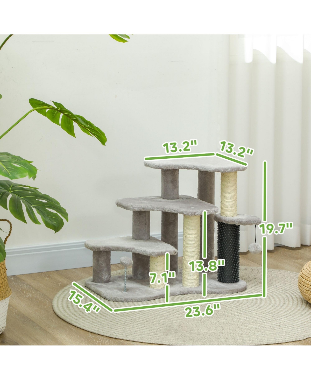 Aostirmotor 2-in-1 Cat Tree & Pet Stairs with Scratching Posts & Toy Balls, for High Beds & Couches
