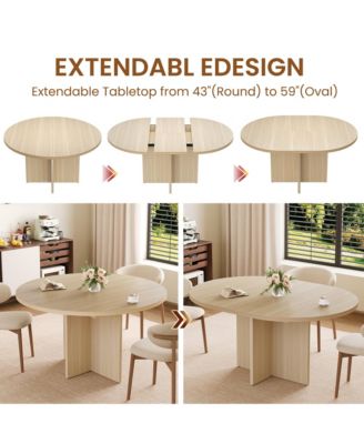  Extendable Round Dining Table for 4-8,Kitchen Oval Dining Table with Removable Leaves