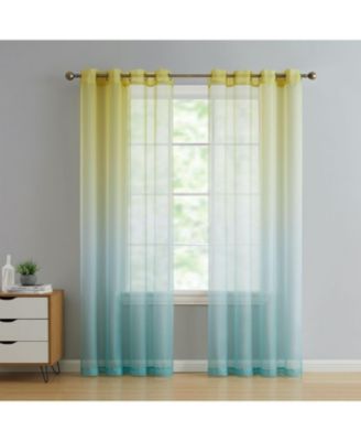 Tropical Living Semi Matte Sheer Ombre Chic Grommet Top Window Curtains - 52 in. W x 84 in. L
