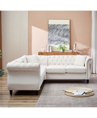 83.5" Oversized L-Shaped Sectional Sofa, 5-Seater Couch with 3 Pillows