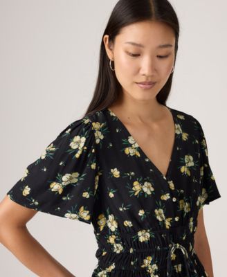 Women's V-Neck Floral-Print Short-Sleeve Blouse