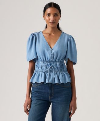 Women's V-Neck Floral-Print Short-Sleeve Blouse