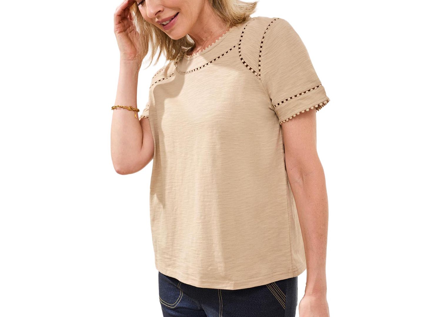 Women's Lace Detail Short-Sleeve Top