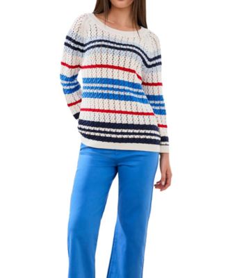 Women's Striped Cotton Crew Neck Sweater