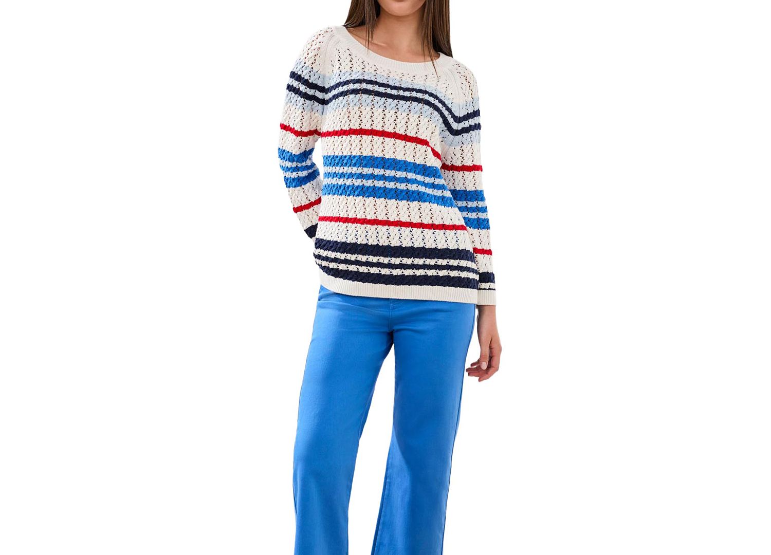 Women's Striped Cotton Crew Neck Sweater