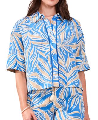 Women's Printed Loop-Stitch Button Camp Shirt