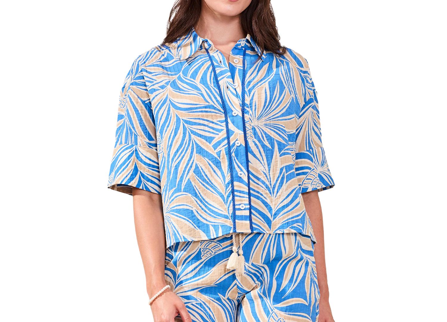 Women's Printed Loop-Stitch Button Camp Shirt