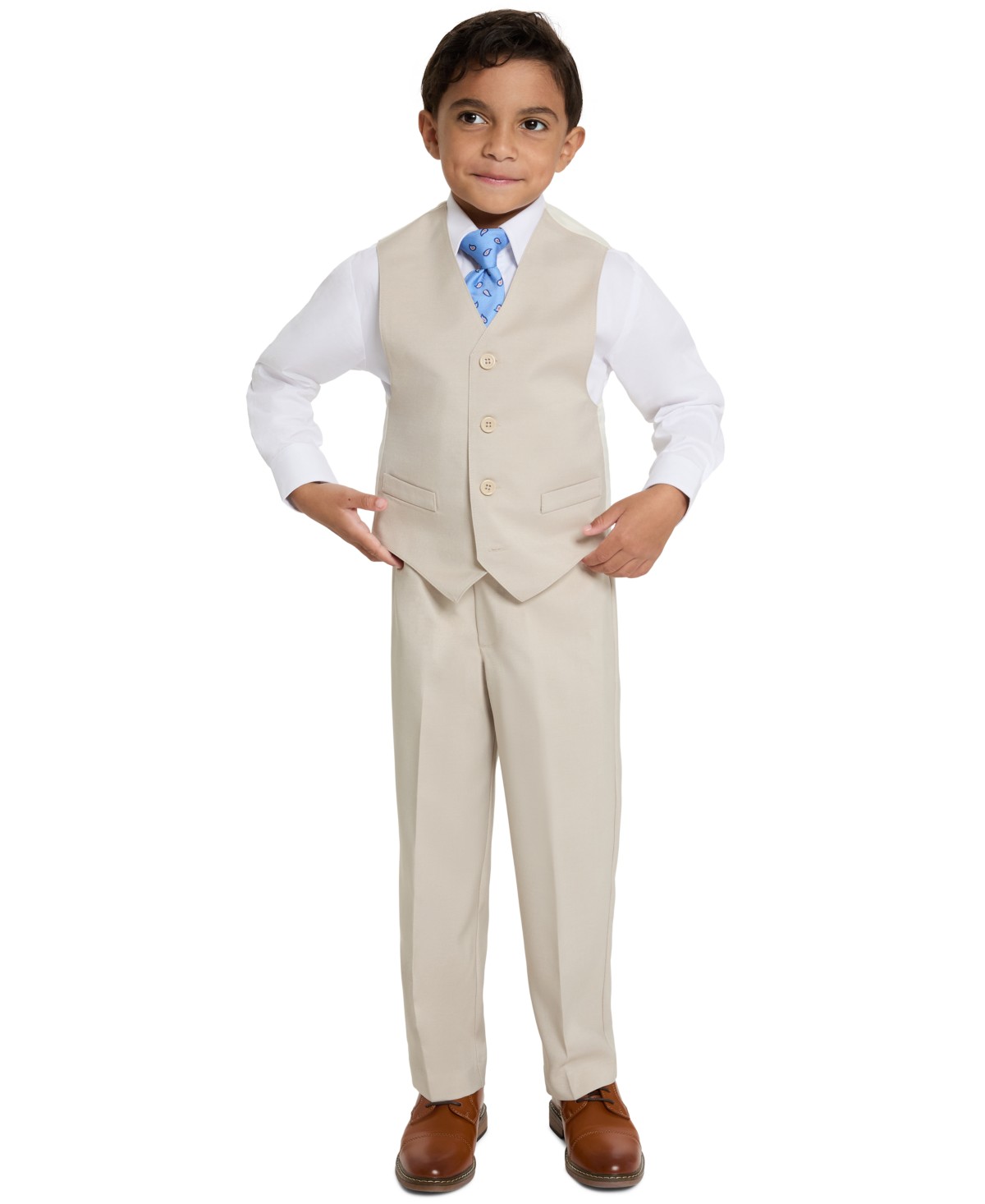 Детские Haggar SmartWash Boys' 4T-8 V-Neck Vest, Pants, Shirt and Tie, 4-Piece Set — фото 1