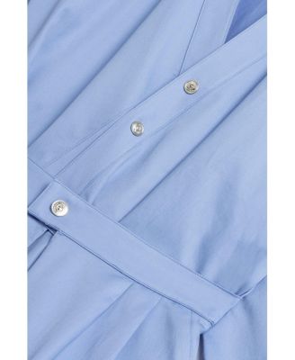 Women's Belted V-Neck Poplin Shirt