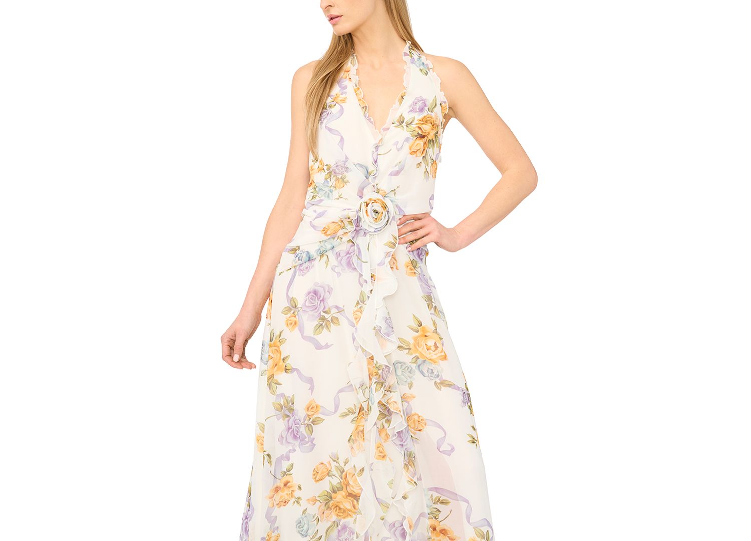 Women's Sleeveless Ruffle Front Maxi Dress