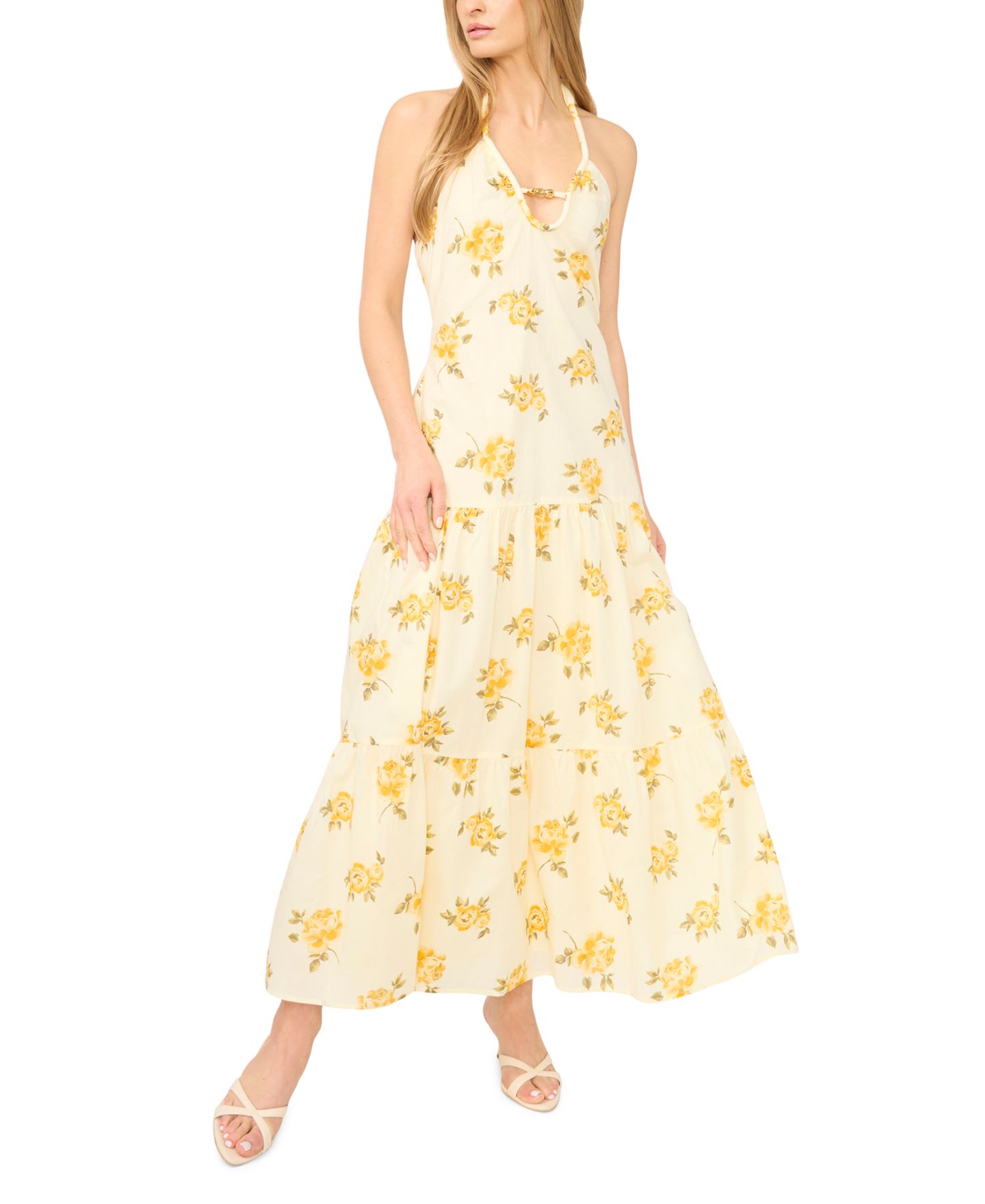 Женское платье Parker Floral Print Halter Neck Maxi, цвет: Пастельный жёлтый — фото 1