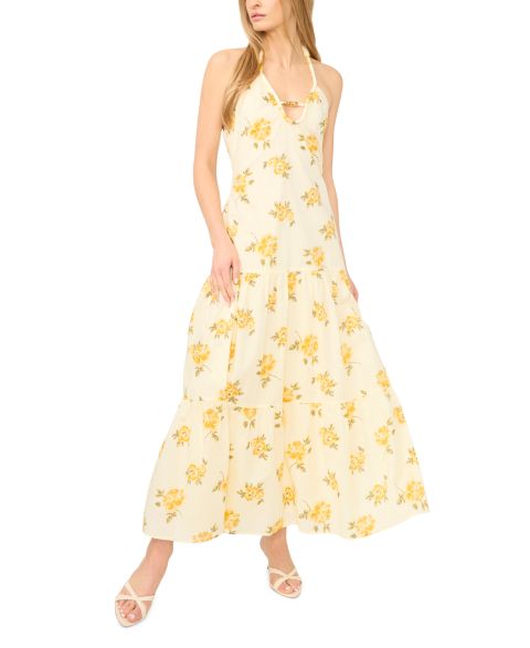 Женское платье Parker Floral Print Halter Neck Maxi, цвет: Пастельный жёлтый