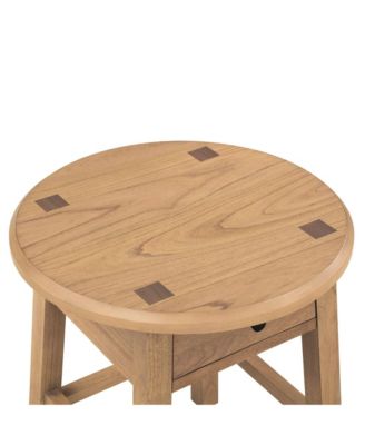 Solid Rubberwood Nightstand, Round Sofa Side End Table Table with Drawer for Living Room, Bedroom or Home Office