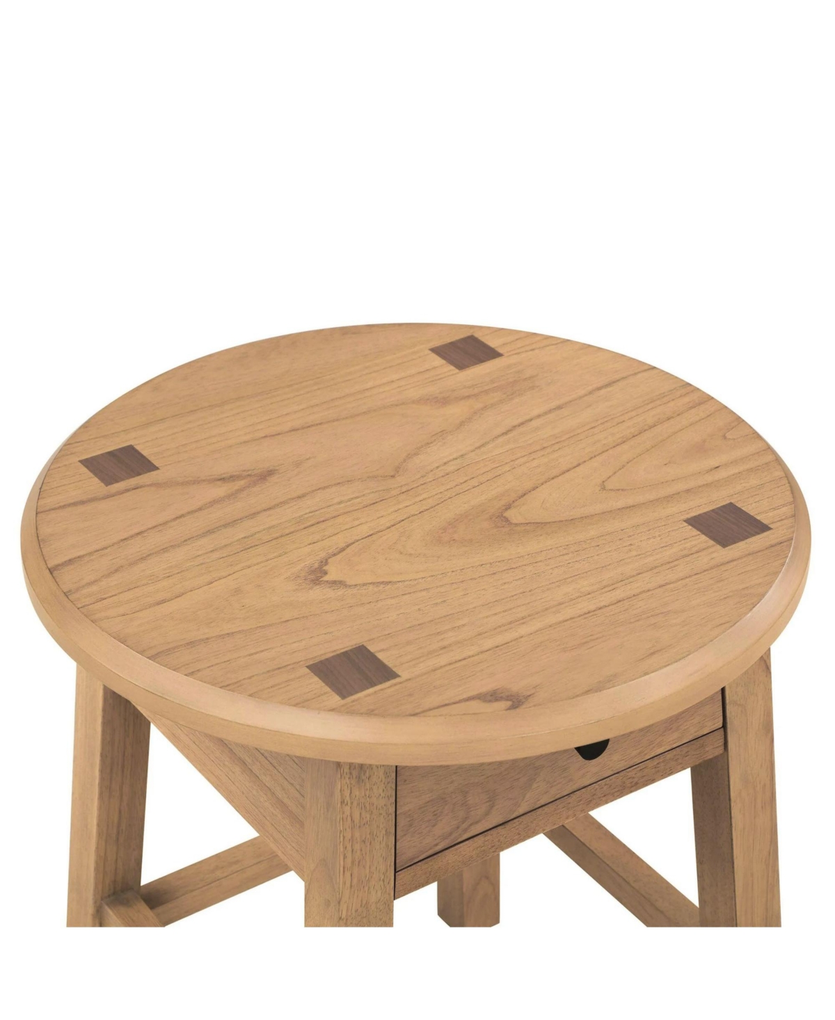 Rainsken Solid Rubberwood Nightstand, Round Sofa Side End Table Table with Drawer for Living Room, Bedroom or Home Office