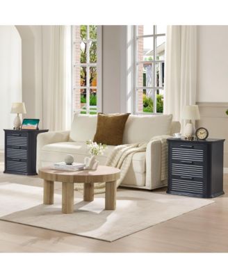 Fluted Nightstand, Wood 3 Drawer Bedside Table, Round Corner End Table with Storage, Curved Profile Design for Bedroom