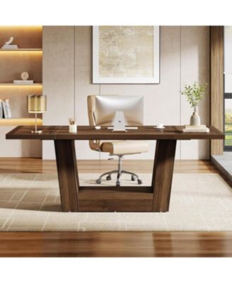 63'' Executive Office Desk, Modern Computer Home Office Desk with Robust Base, Large Wooden Conference Table