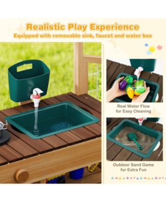 Kids Play Kitchen Set, Wooden Kitchen Playset Chef Pretend Mud Kitchen for Role-Playing Fun