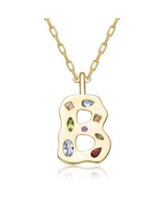 Unique 14K Gold Plated Multifaceted CZ Initial Pendant Necklace