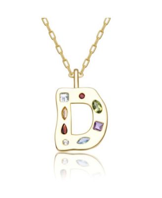 Unique 14K Gold Plated Multifaceted CZ Initial Pendant Necklace