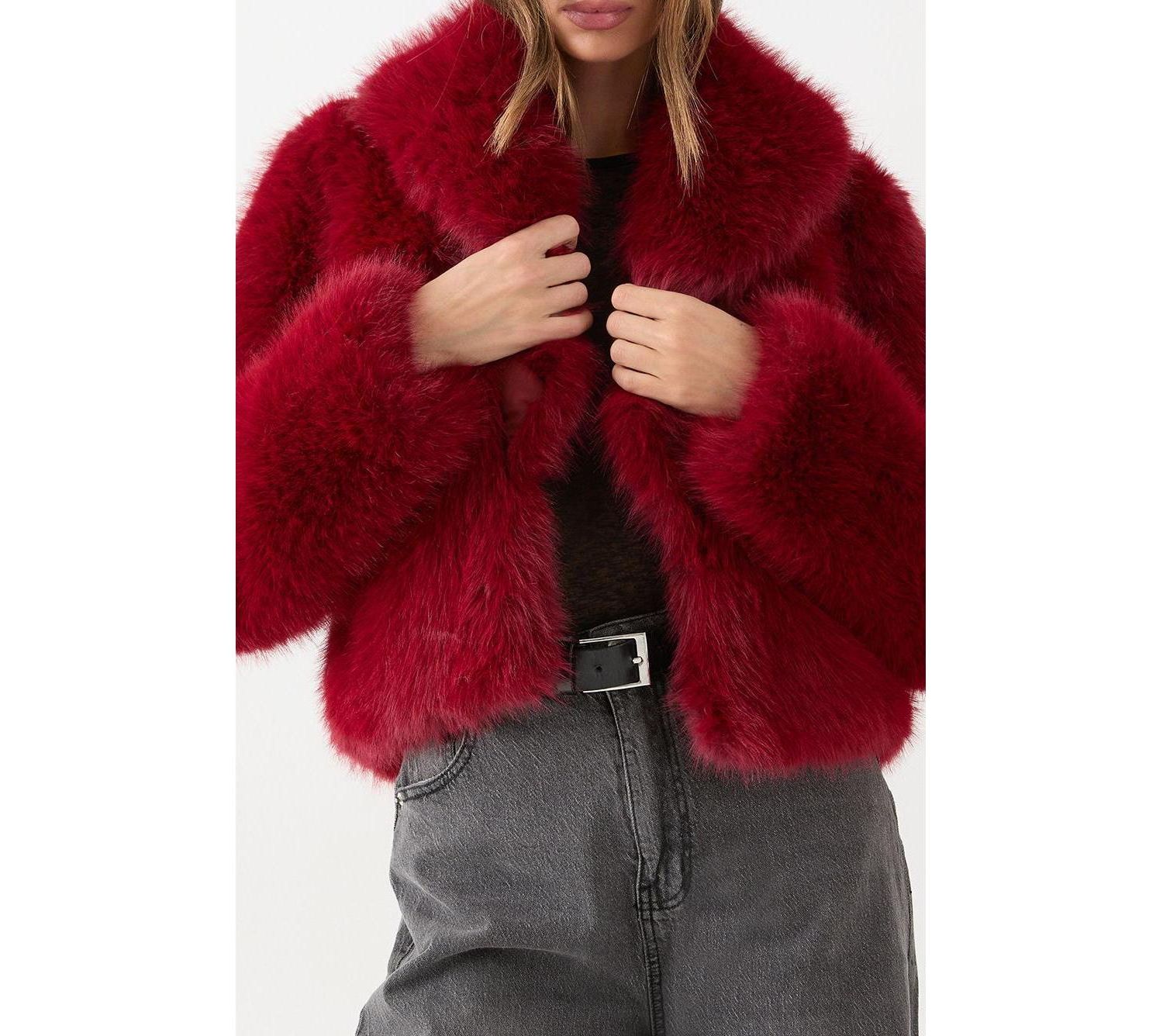 Women's Faux Fur Cropped Collar Coat