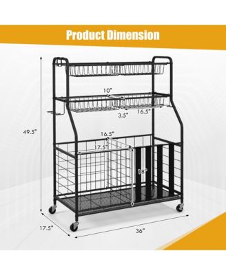 Garage Sports Equipment Organizer w/ Wheels Hooks & Baskets for Basketball