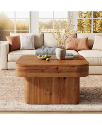 31.5'' Solid Wood Coffee Table, Farmhouse Square Coffee Table