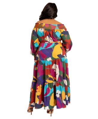 Plus Size Floral Smocked Off Shoulder Dress