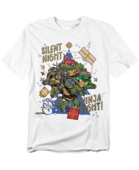 Мужская футболка Teenage Mutant Ninja Turtles Mayhem Christmas, Silent Night, Ninja Fight, цвет: Белый