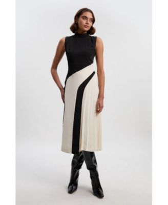 Women's High Neck Pleated Midi Dress