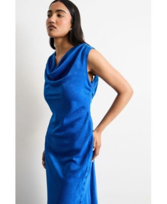 Women's Cowl Bias Satin Button Detail Dress