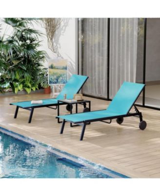 3-Piece Patio Chaise Lounge Set with Side Table, Adjustable Backrest, Pool & Outdoor Loungers, Set of 3