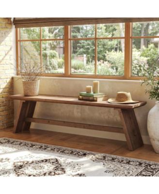 63 Inch Extra Long Solid Wood Entryway Bench, 2-Tier Farmhouse Shoe Storage Bench with Unique Herringbone Pattern