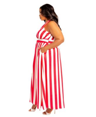 Plus Size Stripe Halter Neck Maxi Dress
