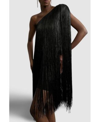 Women's Asymmetric Draped Fringe Mini Dress