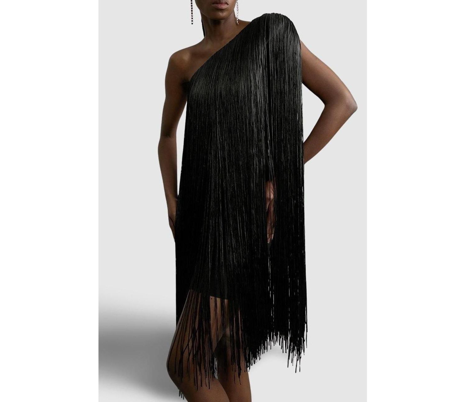 Women's Asymmetric Draped Fringe Mini Dress