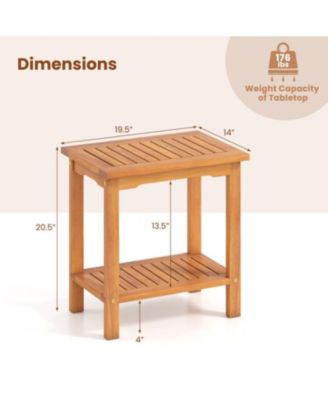 Acacia Wood Patio Side Table with Slatted Top and Storage Shelf
