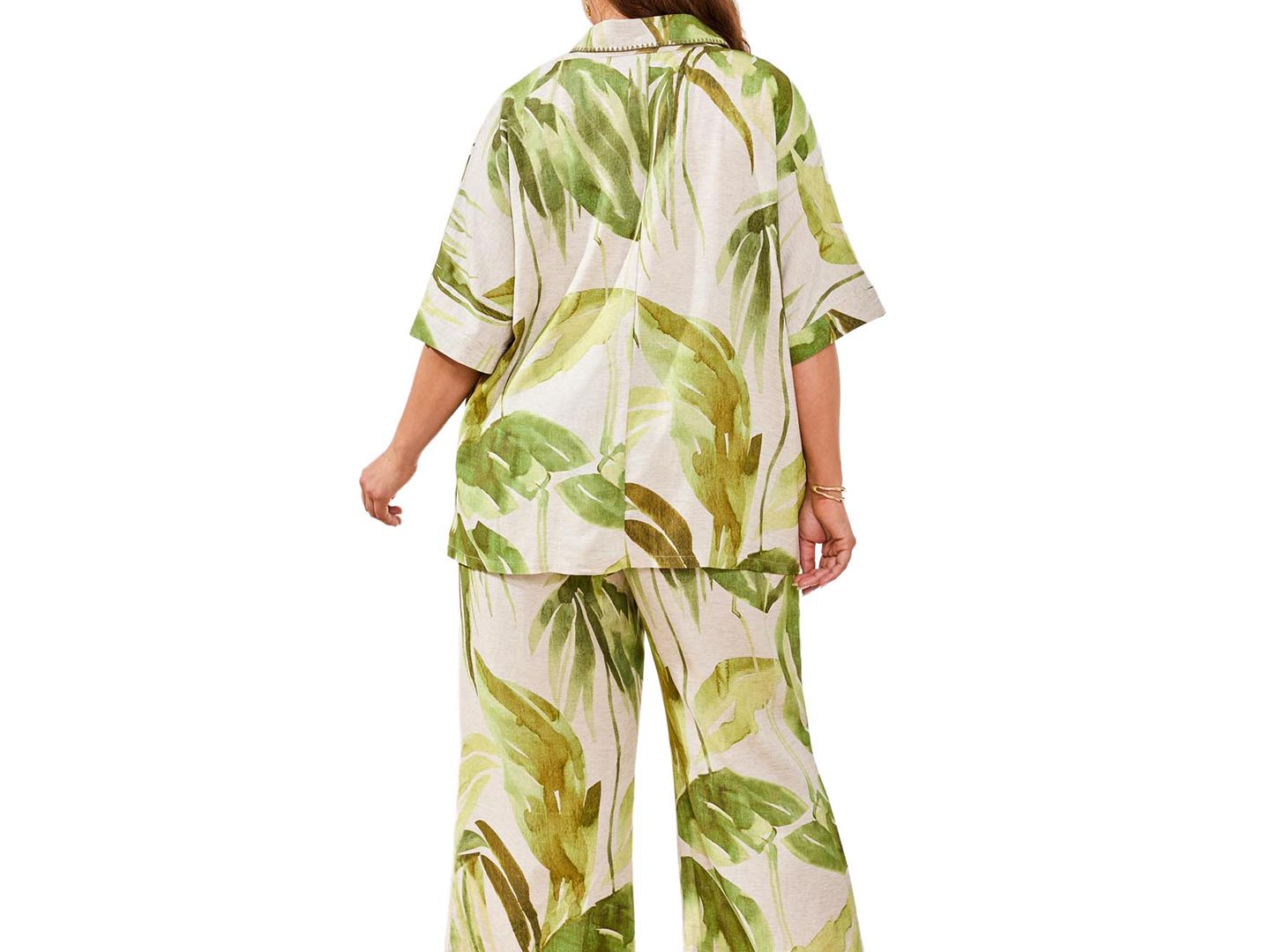 Женские брюки TRIBAL Plus Size Printed Linen Flare Pull-On Ankle, цвет: Mintleaf — фото 4