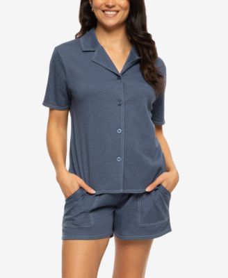Women's Josephine Notched Collared Shirt and Shorts Pajama Set Style 900871