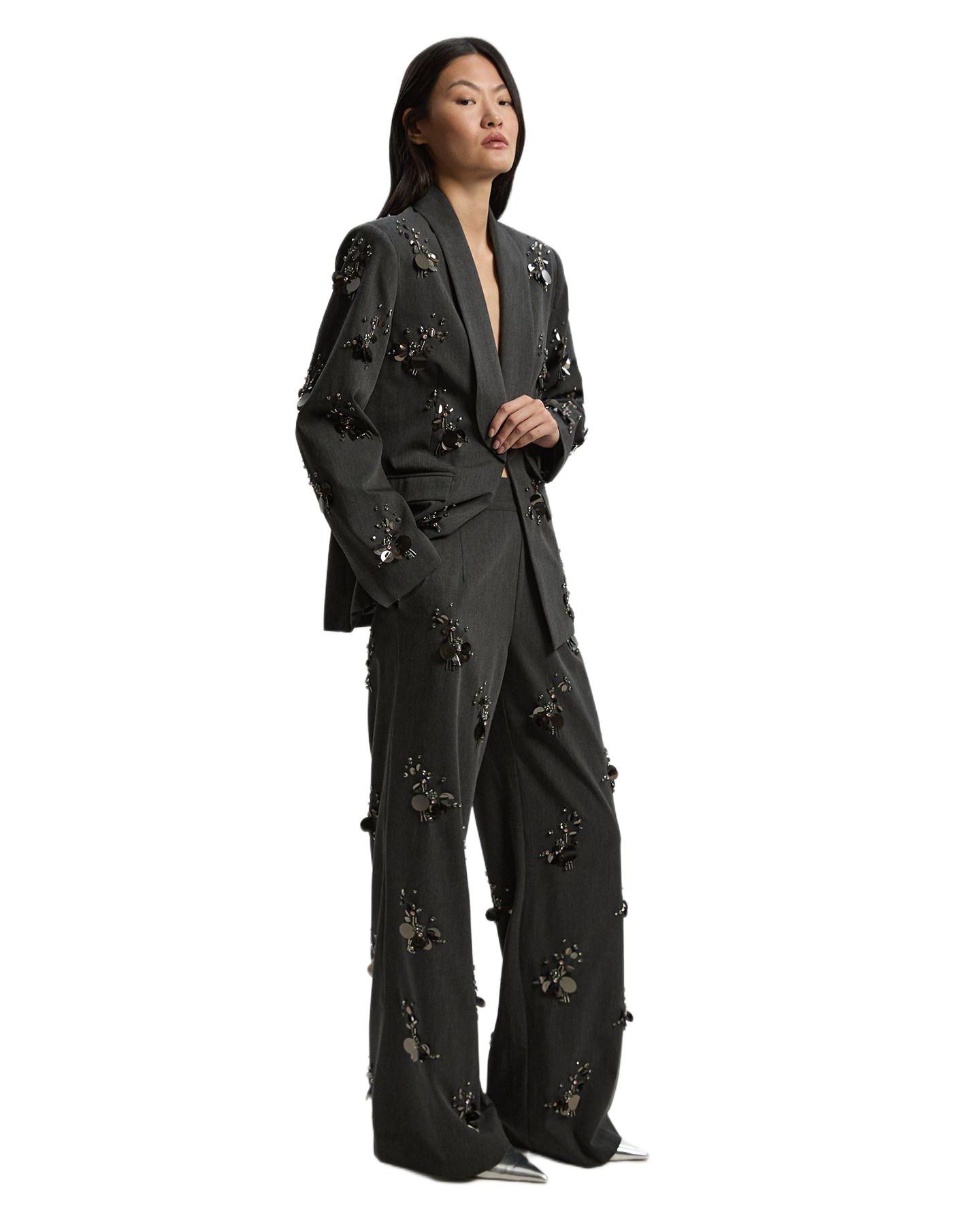 Женский пиджак Karen Millen Embellished Single-Breasted Blazer, цвет: Серый — фото 2