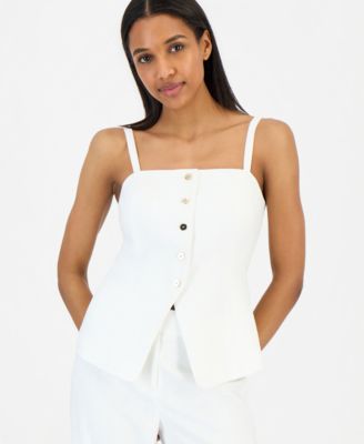 Women's Button-Front Sleeveless Linen Blend Top