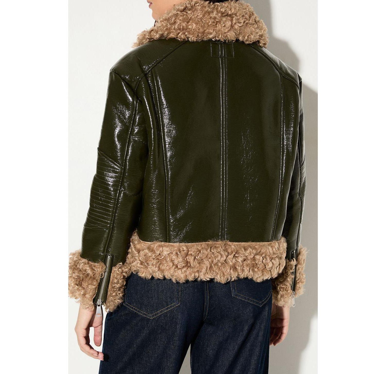 Women's Premium Faux Fur Collar Aviator Jacket