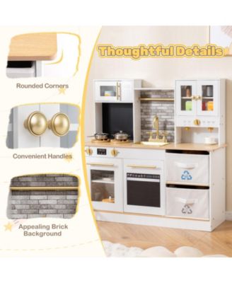 Kids Wooden Kitchen Playset with Stove, Sound & Lights for Ages 3