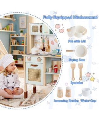 Wooden Play Kitchen for Kids with Retro Style, Lights, Sounds & Accessories
