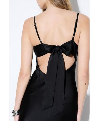 Women's Premium Satin Bow Bridesmaid Dress