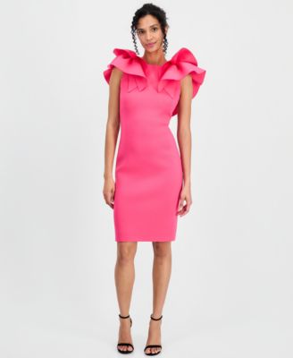 green emerald velvet dress Zapaka Women Pink Short Work Dress Short Sleeves A Line Semi Formal Dress, Pink / L main image 1