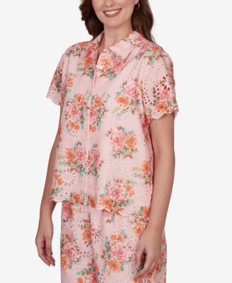 Petite Floral Scalloped Hem Camp Shirt
