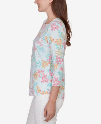Petite Blooming Floral Envelope Neck Knit Top