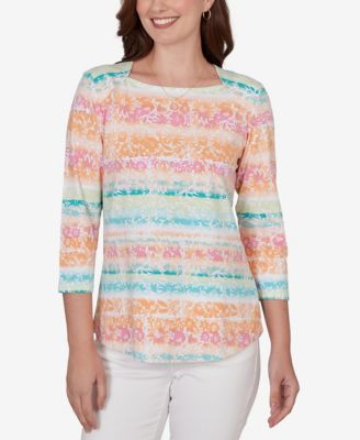 Petite Painted Floral Stripe Knit Top